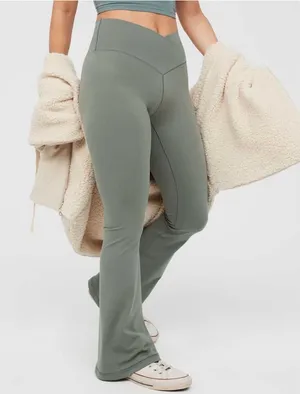 OFFLINE By Aerie Real Me High Waisted Crossover Flare Legging Green Size Small thumbnail 1