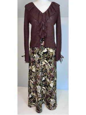 Women's LOFT Brown Ruffle Front Cardigan Sweater Size S thumbnail 9