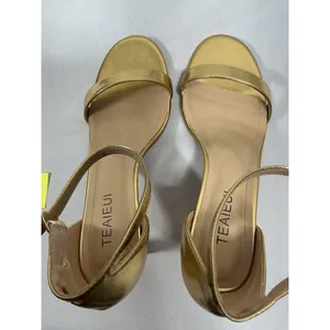 Womans Excellent Condition Teaieui Strappy Sandals 9.5 Gold Block Heel Strap thumbnail 6