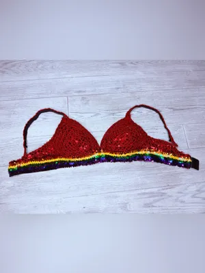 Handmade sequin rainbow bra shirt costume festival wear medium thumbnail 7