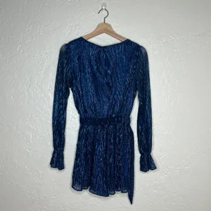 Lulus Women's Wow Factor Blue Metallic Surplice‎ Romper Long Sleeve Size Medium thumbnail 4