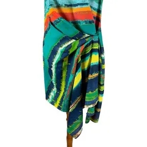 Rachel Rachel‎ Roy Multicolor Striped Asymmetrical Draped Dress Medium thumbnail 3
