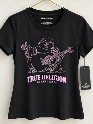 NWT True Religion Crystal Buddha Tee Women’s Small Black Pink Rhinestone Graphic thumbnail 4
