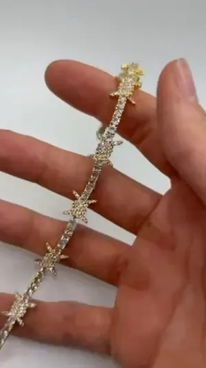 Mens Moissanite Barbwire Tennis Bracelet 8 Inch Real Gold Iced Plated Bold thumbnail 5