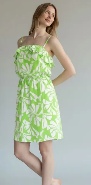 Lilly Pulitzer Darcia Silk Limeade Wishing you were here Green Floral Dress 6 thumbnail 1