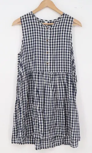 Unbranded Mini Dress Womens M Babydoll Navy Blue Gingham Button-Down Excellent thumbnail 1