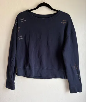 Pact Organic Cotton Star Embroidered Sweatshirt Womens Large Navy Patriotic Warm thumbnail 1