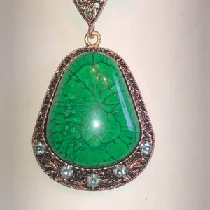 Multicolor Beaded Boho Chunky Necklace with Green Pendant thumbnail 2