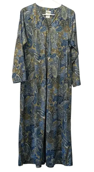 Collection ETC Womens House‎ Dress Paisley Long Sleeve Medium Polyester 1/2 Zip thumbnail 1