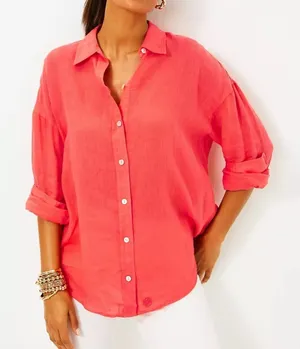Stevey Relaxed Button Down Linen Shirt XXS OVERSIZED thumbnail 1