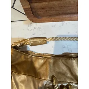 Ed Hardy drawstring handbag metallic gold material braided rope handles flawed thumbnail 11