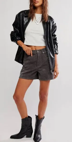 FREE PEOPLE NWT We The Free Tippie Vegan Suede Shorts / Dark Grey thumbnail 1