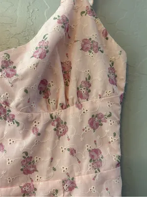 Princess Polly light pink floral eyelet sleeveless ruffle strap sundress size 6 thumbnail 6
