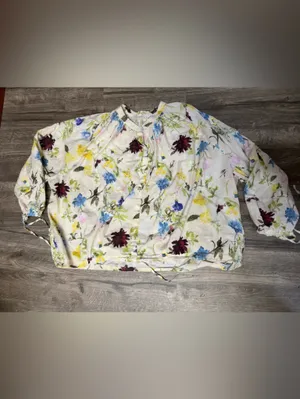 Zara Floral Long Sleeve Blouse Size L Boho Lightweight Top thumbnail 3