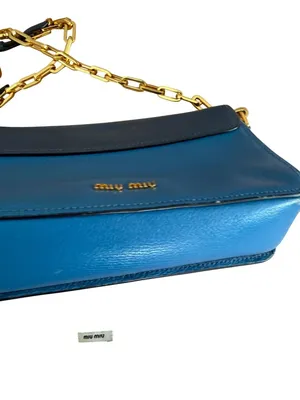 MIU MIU Blue Leather Madras Two Tone Chain Crossbody Bag thumbnail 6