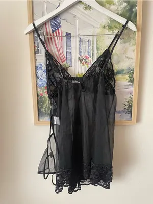 Frederick’s Of Hollywood Sheer Lace Mesh Bow Babydoll Lingerie Nightie Set New thumbnail 7