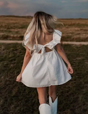White ruffle sleeve dress thumbnail 1