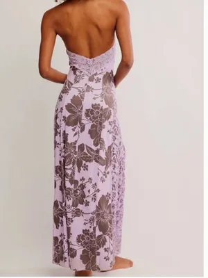 NWT Free People Love You Most Print Lace Halter Maxi Dress Large, LAVENDER COMBO thumbnail 7