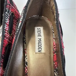 Steve Madden NINNA Plaid Peep Toe Heels Size 9 M Red Tweed Bow‎ Twee Y2K Pin-Up thumbnail 13