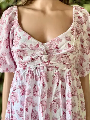 Trixxi XL Pink Floral Cottagecore Babydoll Dress Puff Sleeve thumbnail 2