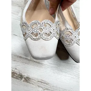 J Renee Silver Gray Lace Rhinestone Embellished Square Toe Slingback Heels 9.5 thumbnail 10