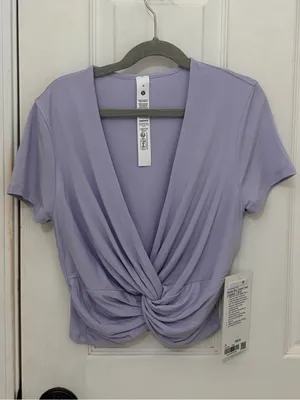 NWT!! Lululemon Modal-Silk Twist-Front Cropped T-Shirt in Light Purple thumbnail 5