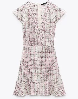 Zara Textured Weave Tweed Dress With Ruffles thumbnail 1
