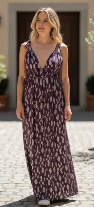 Altar'd State NWOT V Neck Purple Gold Maxi Dress Small thumbnail 1