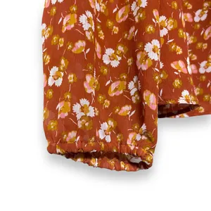 J Crew Shirt Medium Smocked Puff‎ Sleeve Ruffle Burnt Orange Floral Blouse thumbnail 5