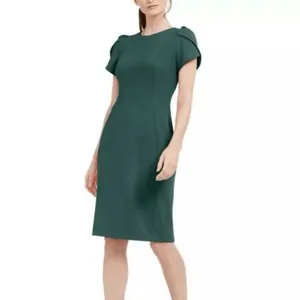 Calvin Klein Dark Green‎ Tulip Sleeve Stretch Crepe Sheath Dress Size 12 thumbnail 2