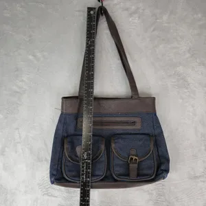 Gold Coast Blue Denim Faux Leather Shoulder Bag‎ thumbnail 10