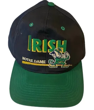 Vintage Notre Dame Fighting Irish Snap Back Baseball Hat Cap Black Green thumbnail 1