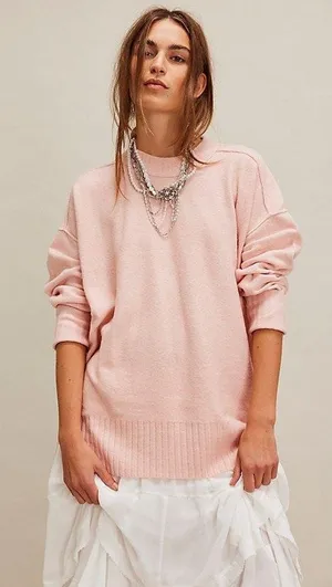 Free People NWT Pink Lotus Phoebe Oversized Pullover‎ Sweater Size M thumbnail 1