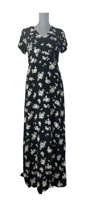 Sanctuary Black Floral Maxi Dress Small Wedding Guest Front Slit V-Neck thumbnail 1