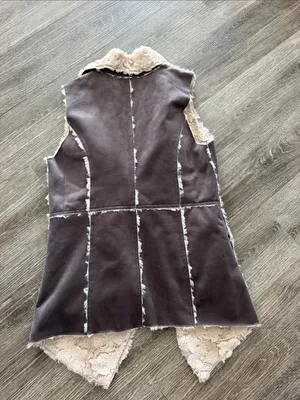 Anthropologie Brigitte Bailey faux suede fur shearling vest brown beige small NWOT thumbnail 6