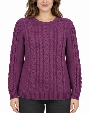 LL Bean Purple Double L Mixed Cable Cotton Crew Neck Pullover Sweater Size SMALL thumbnail 1