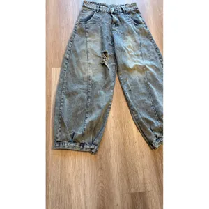 Acid Wash Wide Leg Barrel Jeans Distressed Balloon Denim Light Blue Streetwear thumbnail 3