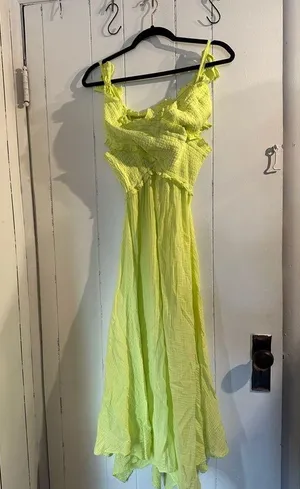 ANTHROPOLOGIE Smocked Gauze Lime Green Ruffled Women's maxi dress thumbnail 1