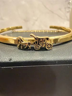 COACH | Gold Plated Traditional Horse & Carriage Logo Cuff Bracelet | Medium thumbnail 2