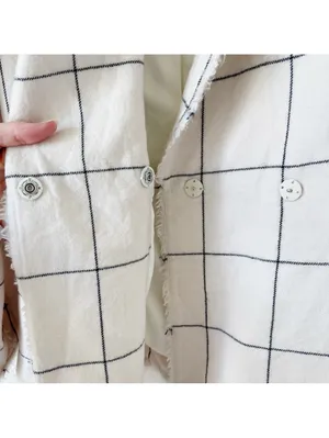 Wool Cashmere Windowpane Plaid Blazer Cream Black Size XS? Luxury Neutral thumbnail 5