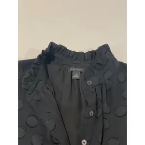 Ann Taylor Top Black Ruffle Neck Sleeveless Polka Dot Inlay Size XS thumbnail 3
