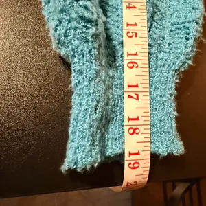Debut Large‎ Teal Blue Pointelle Knit Cropped Cardigan Sweater V-Neck thumbnail 6