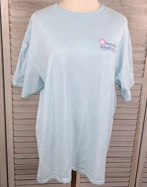 Simply Southern Women's 100% Cotton Tee Light Blue w Turtle Graphic-Large thumbnail 1