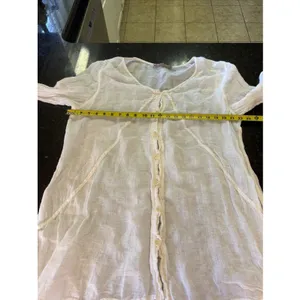 Flax Linen Sz M Cream White Sheer Tunic Top Shirt Dress Beach Coverup Breezy thumbnail 6