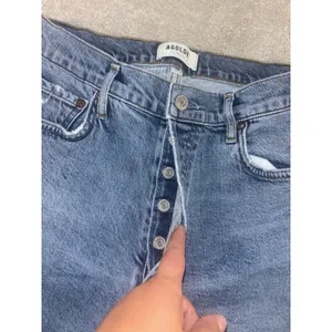 AGOLDE Nico High‎ Rise Denim Blue Jeans Size 26 Raw Hem Button Fly Distressed thumbnail 5