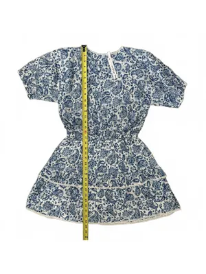 Maisie 100% Cotton Paisley Elastic Waist Mini Dress Blue NWT Small thumbnail 6