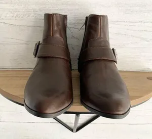 Zara TRF Brown Pointed Booties with Chain Detail thumbnail 2