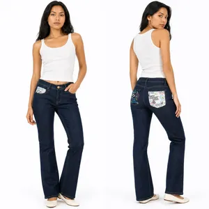 Lot 29 Women's Bootcut Jeans M Blue Dark Wash Graphic Pockets‎ Y2K Grunge Skater thumbnail 2