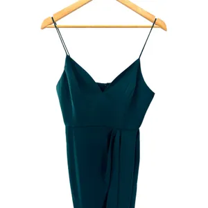 Shona Joy Core Cocktail Draped Midi Dress Emerald Green Wedding Guest Size 8 US thumbnail 4