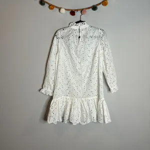 NWT J. Crew Ruffle Neck Mini Dress in White Eyelet thumbnail 4